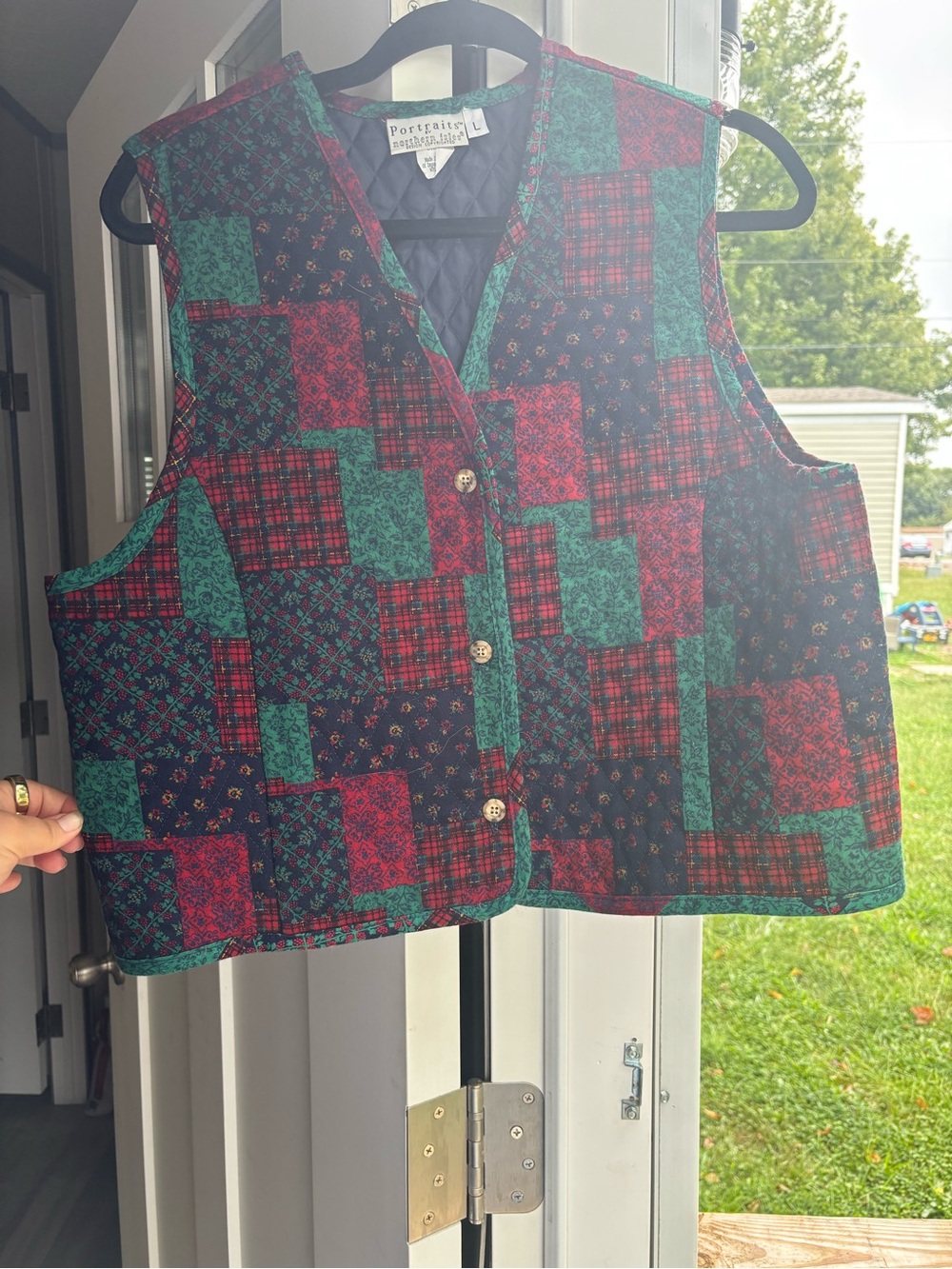 Vintage Patchwork Quilted Vest - - Red & Green
